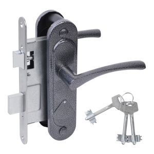 Замок врезной сувальдный с защёлкой в комплекте с ручкой ЗВ9.2-07 (серебро антик), 3 кл.